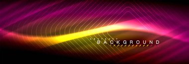 Neon parlayan sıvı dalga çizgileri, sihirli enerji uzay ışığı konsepti, soyut arka plan duvar kağıdı tasarımı