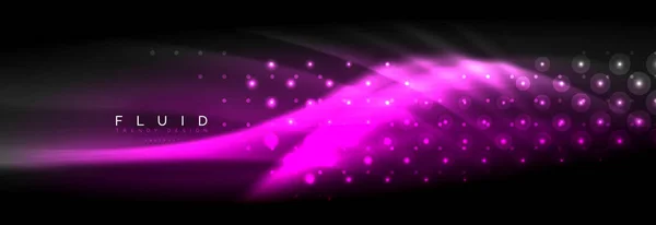 Sıvı neon akan dalgaları, ışık parlayan arka plan hatları — Stok Vektör