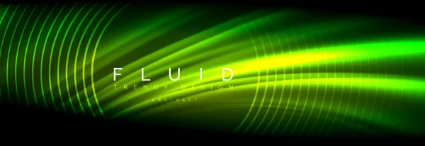 Linhas de onda de fluido brilhante néon, conceito de luz de espaço de energia mágica, design de papel de parede de fundo abstrato —  Vetores de Stock
