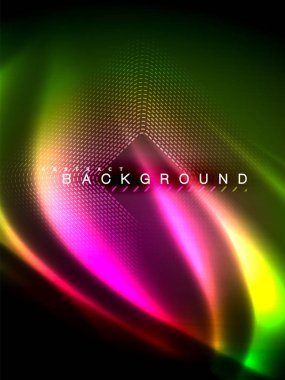 Neon parlayan dalga, sihirli enerji ve ışık arka plan. Vektör çizim