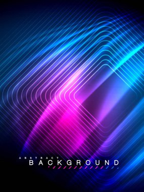 Neon parlayan dalga, sihirli enerji ve ışık arka plan. Vektör çizim