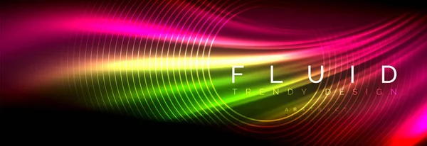 Neon glühende Flüssigkeitswellen Linien, magische Energie Raum Licht Konzept, abstrakte Hintergrund Tapete Design — Stockvektor