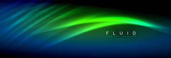 Linhas de onda de fluido brilhante néon, conceito de luz de espaço de energia mágica, design de papel de parede de fundo abstrato — Vetor de Stock