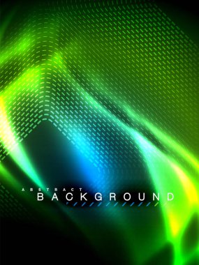 Neon parlayan dalga, sihirli enerji ve ışık arka plan. Vektör çizim