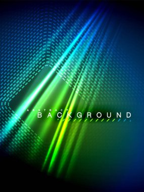 Neon parlayan dalga, sihirli enerji ve ışık arka plan. Vektör çizim