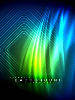 Neon parlayan dalga, sihirli enerji ve ışık arka plan. Vektör çizim