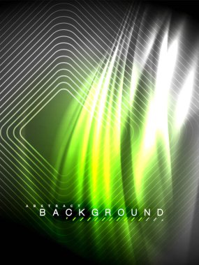 Neon parlayan dalga, sihirli enerji ve ışık arka plan. Vektör çizim