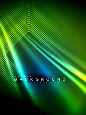 Neon parlayan dalga, sihirli enerji ve ışık arka plan. Vektör çizim