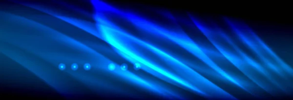波の流れ液体のネオン、輝く光行の背景 — ストックベクタ