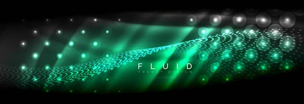 Liquid neon flowing waves, glowing light lines background — Stock Vector