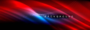Sıvı neon akan dalgaları, ışık parlayan arka plan hatları. İş veya teknoloji tanıtımı, internet poster veya web broşür kapak, duvar kağıdı için trendy soyut düzeni şablonu. Vektör