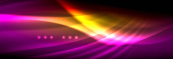 Liquid gelombang neon mengalir, garis cahaya bersinar latar belakang - Stok Vektor