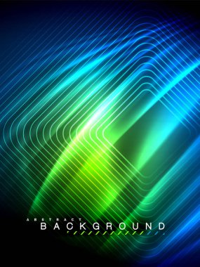 Neon parlayan dalga, sihirli enerji ve ışık arka plan. Vektör çizim