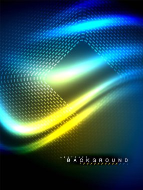 Neon parlayan dalga, sihirli enerji ve ışık arka plan. Vektör çizim