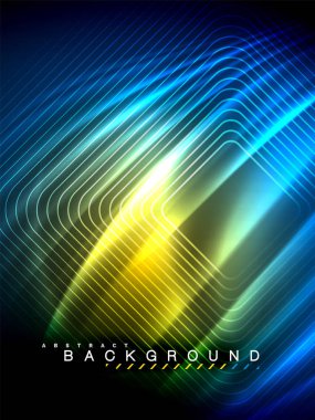 Neon parlayan dalga, sihirli enerji ve ışık arka plan. Vektör çizim