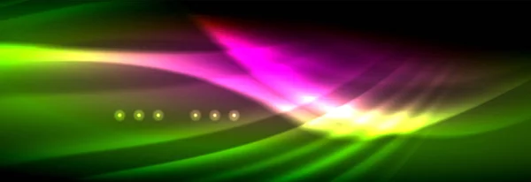 Ondas de fluxo de néon líquido, linhas de luz brilhante fundo — Vetor de Stock