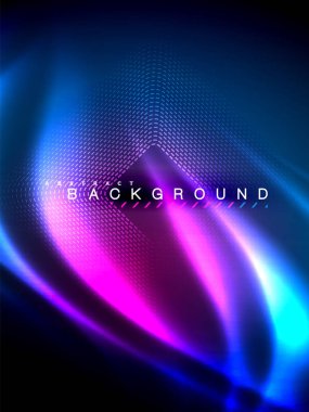 Neon parlayan dalga, sihirli enerji ve ışık arka plan. Vektör çizim