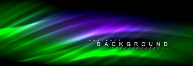 Neon parlayan sıvı dalga çizgileri, sihirli enerji uzay ışığı konsepti, soyut arka plan duvar kağıdı tasarımı