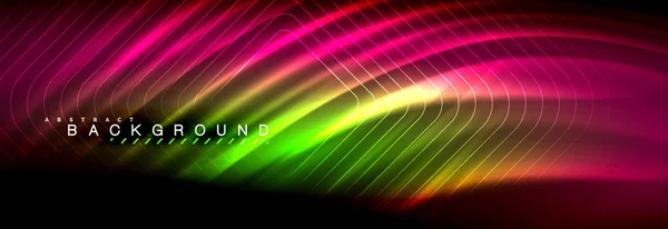 Neon incandescente linee d'onda fluide, magico concetto di energia spazio luce, disegno astratto sfondo carta da parati — Vettoriale Stock