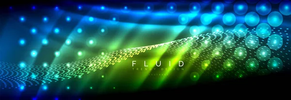 Liquid neon flowing waves, glowing light lines background — Stock Vector