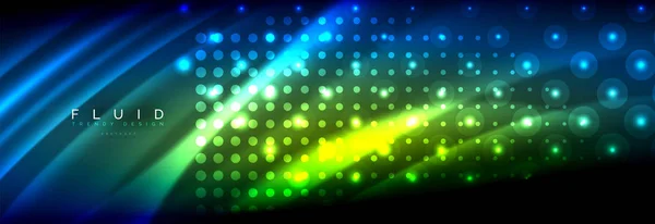 Liquid neon flowing waves, glowing light lines background — Stock Vector