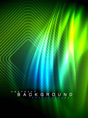 Neon parlayan dalga, sihirli enerji ve ışık arka plan. Vektör çizim