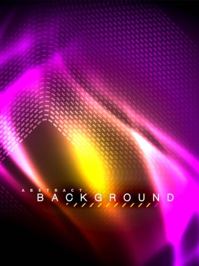 Neon parlayan dalga, sihirli enerji ve ışık arka plan. Vektör çizim