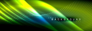 Sıvı neon akan dalgaları, ışık parlayan arka plan hatları