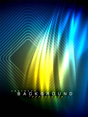 Neon parlayan dalga, sihirli enerji ve ışık arka plan. Vektör çizim