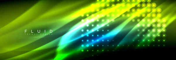 Folyékony neon áramló hullámok, fény izzó vonalak háttér — Stock Vector