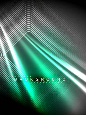 Neon parlayan dalga, sihirli enerji ve ışık arka plan. Vektör çizim