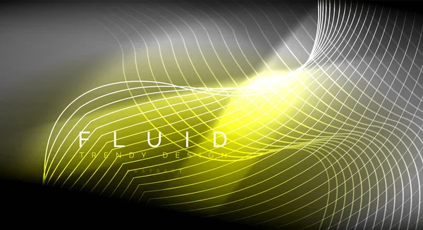 Neon incandescente linee d'onda fluide, magico concetto di energia spazio luce, disegno astratto sfondo carta da parati, ondulazione texture illustrazione — Vettoriale Stock