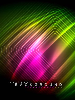 Neon parlayan dalga, sihirli enerji ve ışık arka plan. Vektör çizim