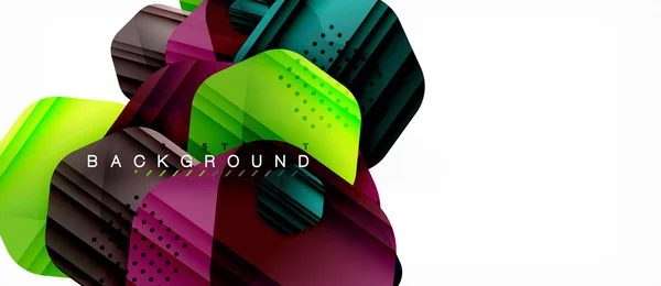 Hexagones de couleur brillante fond de composition moderne, design en verre brillant — Image vectorielle