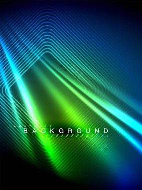 Neon parlayan dalga, sihirli enerji ve ışık arka plan. Vektör çizim