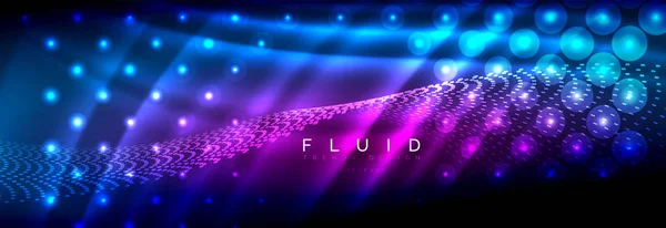 Liquid neon flowing waves, glowing light lines background — Stock Vector