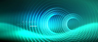 Neon parlayan arka plan, vektör enerji sihirli şablon daireler