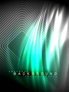 Neon parlayan dalga, sihirli enerji ve ışık arka plan. Vektör çizim