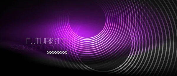 Dark abstract background with glowing neon circles — Stock Vector