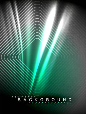 Neon parlayan dalga, sihirli enerji ve ışık arka plan. Vektör çizim