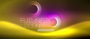 Neon parlayan techno hatları, yüksek teknoloji fütüristik arka plan şablonu kare şekilleri ile