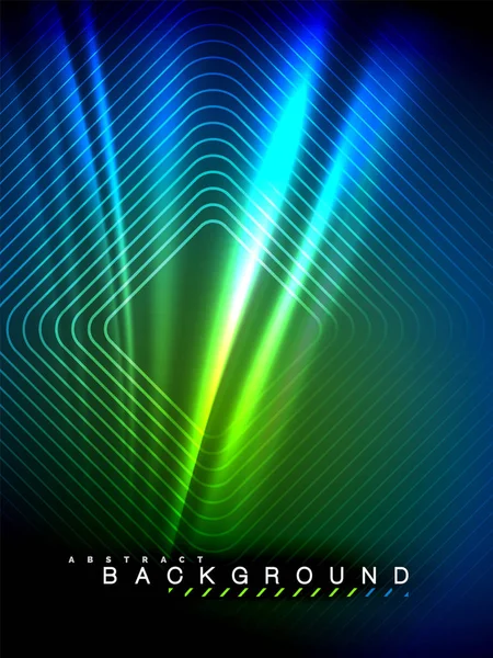 Neon parlayan dalga, sihirli enerji ve ışık arka plan. Vektör çizim