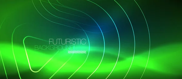 Linhas techno brilhantes néon, oi-tech modelo de fundo abstrato futurista com formas geométricas — Vetor de Stock