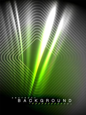 Neon parlayan dalga, sihirli enerji ve ışık arka plan. Vektör çizim