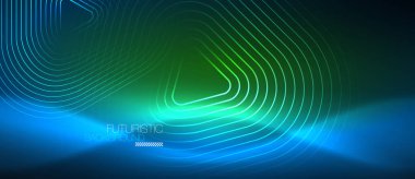 Neon parlayan techno hatları, yüksek teknoloji fütüristik arka plan şablonu geometrik şekillerle