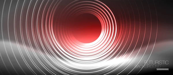 Neon cirkels abstract achtergrond, glanzend lijnen — Stockvector