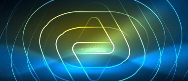 Neon parlayan techno hatları, yüksek teknoloji fütüristik arka plan şablonu geometrik şekillerle