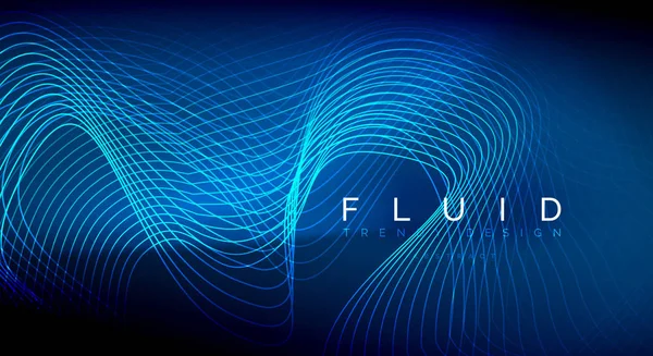 Partículas de neón azul brillante líneas de onda fluida, concepto de luz espacio de energía mágica, fondo abstracto fondo de pantalla de diseño — Archivo Imágenes Vectoriales