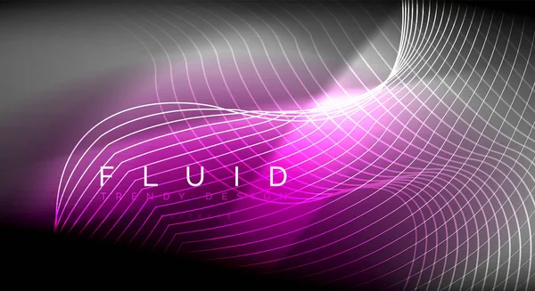 Linhas de onda de fluido brilhante néon, conceito de luz de espaço de energia mágica, design de papel de parede de fundo abstrato, ilustração de textura ondulada —  Vetores de Stock