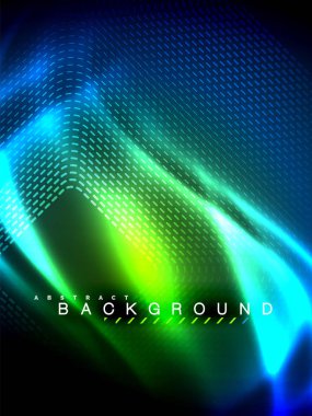 Neon parlayan dalga, sihirli enerji ve ışık arka plan. Vektör çizim